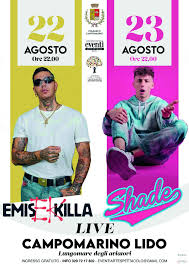 Locandina dei concerti di Emis Killa e Shade a Campomarino