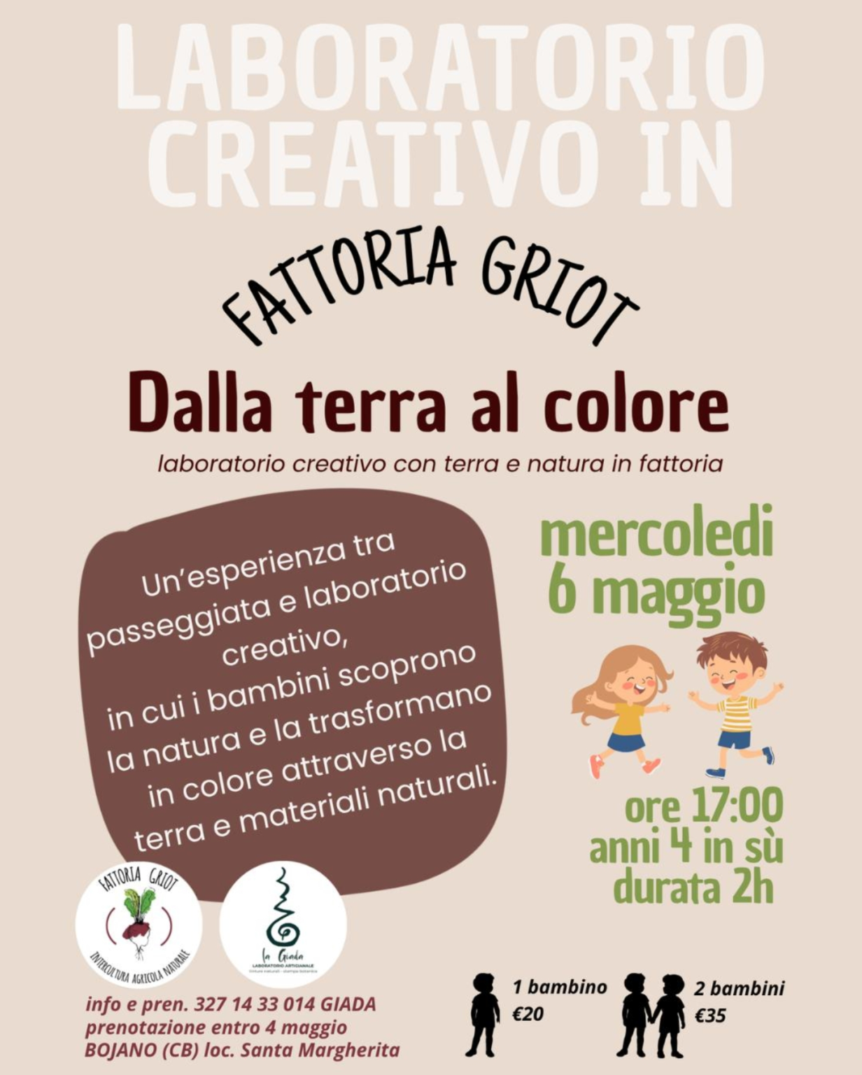 Locandina laboratorio creativo in Fattoria Griot